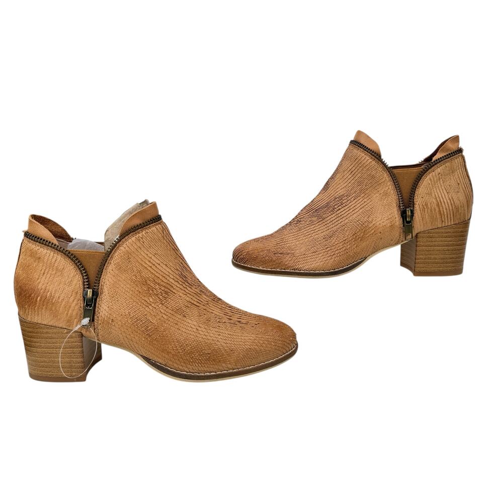 Midas Metan Boots Fringe 3D NEW 6.5 Women's Tan Textured Boho Comfort Block Heel - Picture 3 of 14